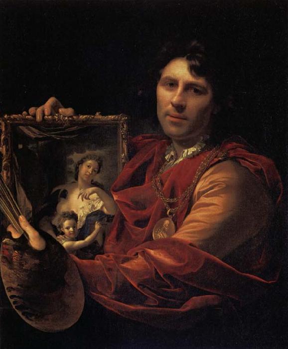 Adriaen van der werff Self-Portrait with a Portrait of his Wife,Margaretha van Rees,and their Daughter,Maria oil painting image